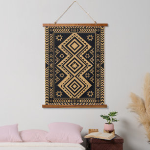 Schwarzes Gold Boho Abstracte Oberflächenstruktur Wandteppich Mit Holzrahmen