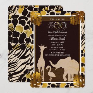 Schwarzes Gold Braunes Zoo-Tiere Safari-Brautparty Einladung