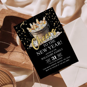 Schwarzes Gold Champagner Prost Neujahrsabend Part Einladung