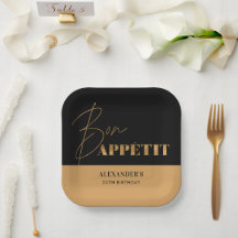 Schwarzes Gold Chic Bon Appétit Schriftzug zum Geb