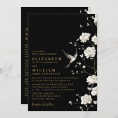 Schwarzes Gold Chinoiserie Blumen Alles in einer H Einladung (Vorne/Hinten)