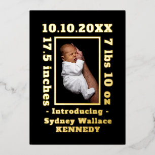 Schwarzes Gold Custom Foto Hallo Baby Neugeborenes Folieneinladung
