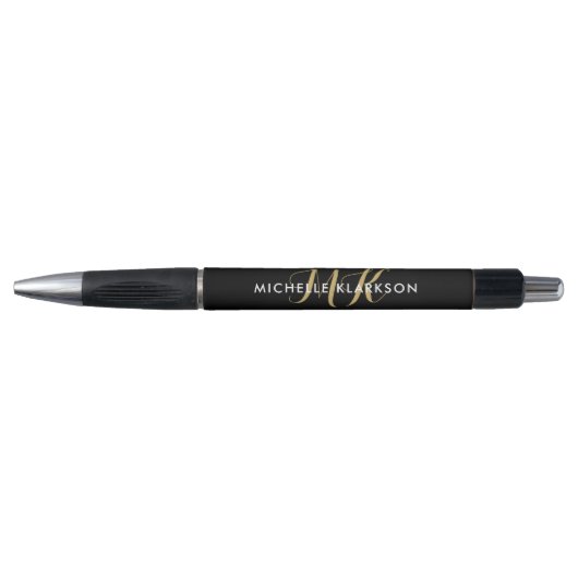 Schwarzes Gold Custom Monogramm Anfangsbuchstabe N Kugelschreiber (Vorderseite)
