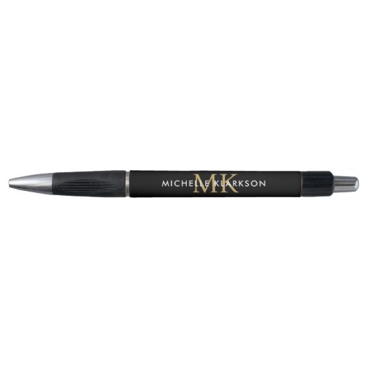 Schwarzes Gold Custom Monogramm Initialen Name Ele Kugelschreiber (Vorderseite)