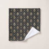 Schwarzes Gold Damask Muster einfach Badhandtuch Set (Waschlappen)