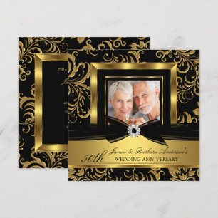 Schwarzes Gold Damast Foto 50. Hochzeitstag Einladung