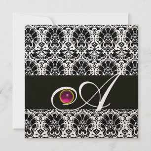 SCHWARZES GOLD  DAMAST MONOGRAMM Rosa Fuchsie Amet Einladung
