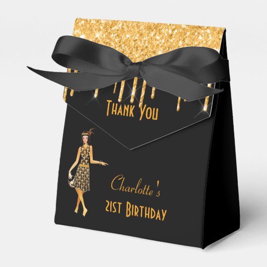 Schwarzes Gold der 1920er Jahre Deko Glitzer Retro Geschenkschachtel (Vorderseite)