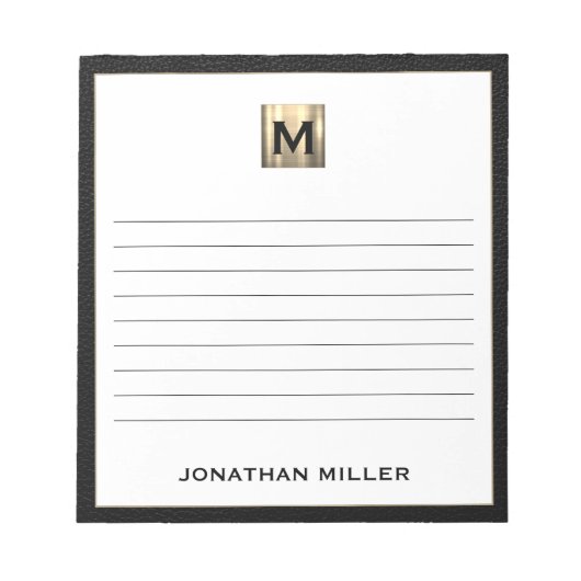 Schwarzes Gold des mit Monogramm Lined Notepad Notizblock (Vorderseite)