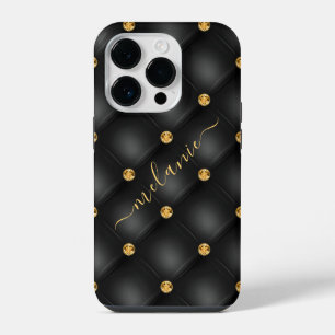 Schwarzes Gold-Diamant-Tufting mit Ihrem Namen iPhone 14 Pro Hülle