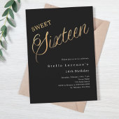 Schwarzes Gold Drehbuch elegant Sweet 16 Einladung