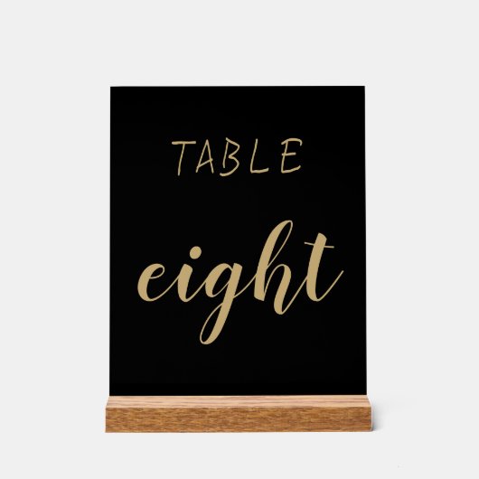Schwarzes Gold Einfache Moderne Niedliche Tischnum Acrylschild (Vorderseite)