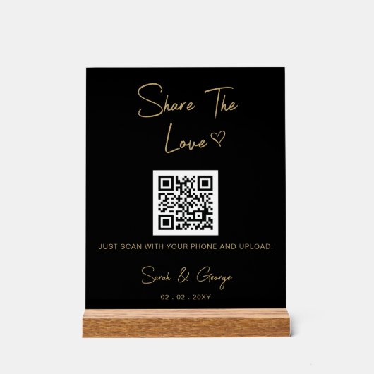 Schwarzes Gold Einfache moderne QR-Foto-Freigabe Acrylschild (Vorderseite)