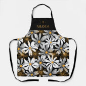 Schwarzes Gold Elegant Daisy Abstraktes Monogramm Schürze (Vorderseite)