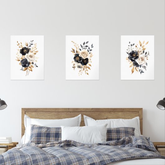 Schwarzes Gold Elegante Watercolor Bilderwand Sets (Schlafzimmer)