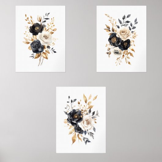 Schwarzes Gold Elegante Watercolor Bilderwand Sets (Vorderseite)
