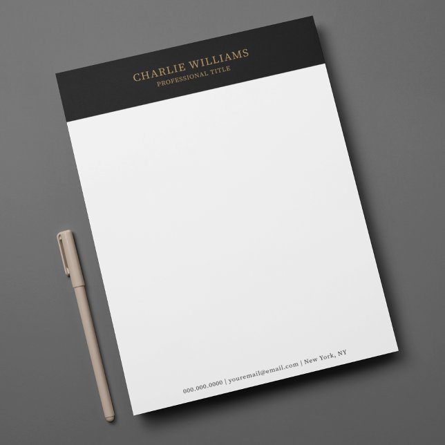 Schwarzes Gold Eleganter Beruflicher Letterhead Briefbogen (Black Gold Elegant Professional Custom Letterhead
)