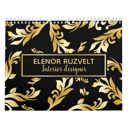 Schwarzes Gold eleganter Blumendamast Luxe Design Kalender (Titelbild)