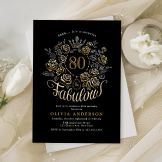 Schwarzes Gold Elegantes Blumen 80 & Fantastischer Einladung