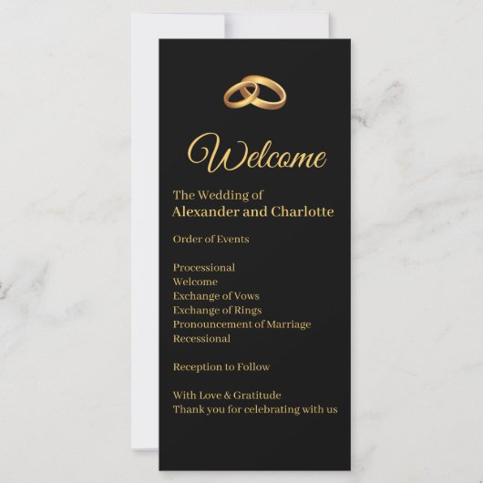 Schwarzes Gold Elegantes Hochzeitsprogramm (Vorderseite)