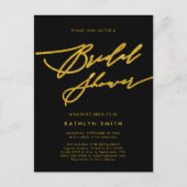 Schwarzes Gold Elegantes Script Modernes Brautpart Einladungspostkarte (Vorderseite)