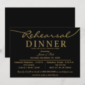 Schwarzes Gold Elegantes Script Probe Dinner Einladung (Vorne/Hinten)