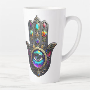 Schwarzes Gold Farbige Hamsa m/ Saphir Drittem Aug Milchtasse