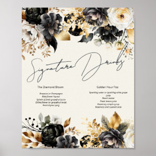 Schwarzes Gold Floral 60. Geburtstag Getränke Post Poster