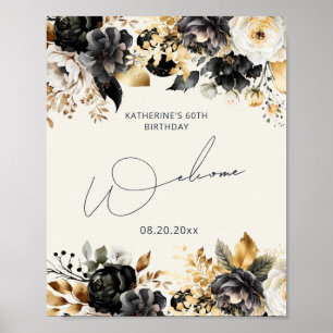 Schwarzes Gold Floral 60. Geburtstag Poster