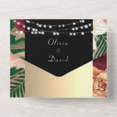 Schwarzes Gold-Floral-Hochzeit All In One Einladung (Rückseite)