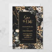 Schwarzes Gold-Floral-Hochzeit Save The Date (Vorderseite)