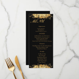 Schwarzes Gold Floral Rose Glam Hochzeitsempfangsm Menükarte
