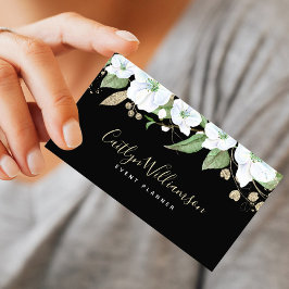 Schwarzes Gold Floral Watercolor Script Elegante M Visitenkarte