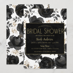 Schwarzes Gold Florales Glamour Blätter Brautparty Einladung