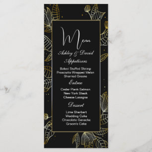 Schwarzes Gold Florales Hochzeitsmenü Menükarte