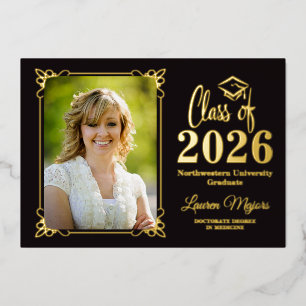 Schwarzes Gold-FOLIE Abitur 2026 Foto-Abschlussfei Folieneinladung