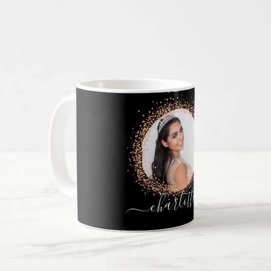Schwarzes Gold Foto Namensskript glamourös Kaffeetasse (Vorderseite Links)