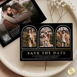 Schwarzes Gold Foto QR Code Hochzeit Termin vormer Folieneinladung