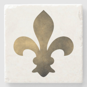 Schwarzes Gold Französisches Fleur de Lis Steinunt Steinuntersetzer