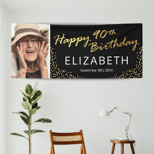 Schwarzes Gold Frohen 90. Geburtstag Foto Banner