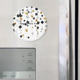 Schwarzes Gold Frohes Neues Jahr Konfetti Magnet