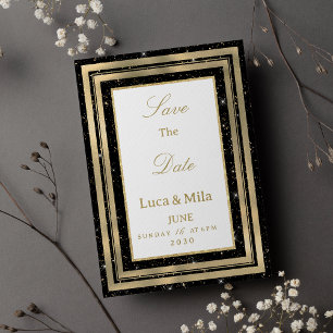Schwarzes Gold funkelndes Glitter-Konfetti Save th Einladung