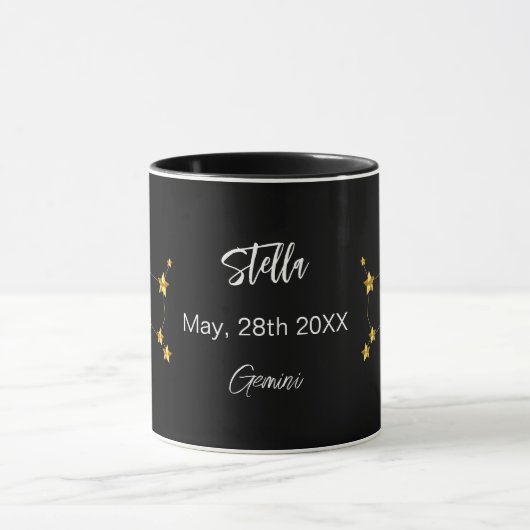 Schwarzes Gold Gemini Sternkonstellation Geburtsta Tasse (Zentrum)
