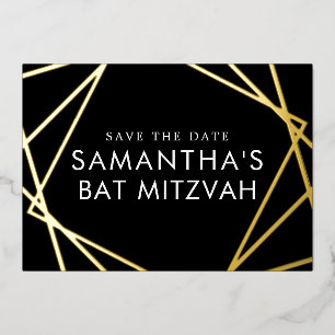 Schwarzes Gold Geometrisches Bat Mitzvah Save the Folieneinladung