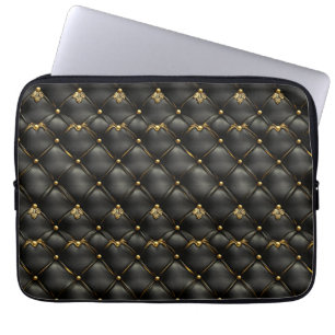Schwarzes Gold gequiltes Ledermuster Laptopschutzhülle