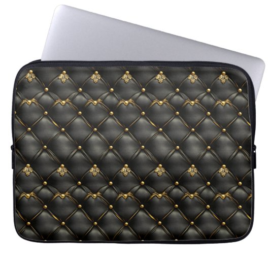 Schwarzes Gold gequiltes Ledermuster Laptopschutzhülle (Vorderseite)