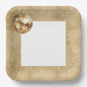 Schwarzes Gold Glam Funkeln Disco-Kugel Geburtstag Pappteller