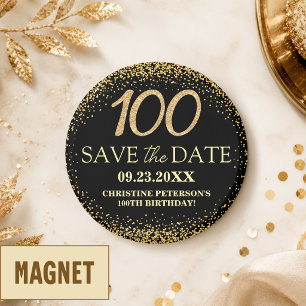 Schwarzes Gold Glitter 100. Geburtstag Save the Da Magnet
