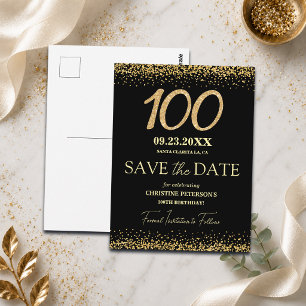 Schwarzes Gold-Glitter 100. Geburtstag Save-the-Da Postkarte