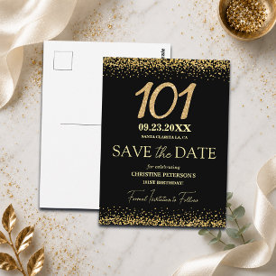 Schwarzes Gold-Glitter 101. Geburtstag Save the Da Postkarte